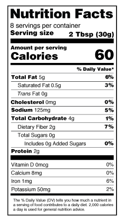 Garlic Hummus Nutrition Label