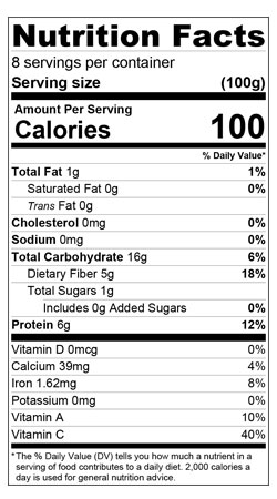 Green Chickpea Nutrition Label